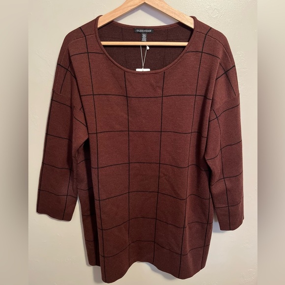 Eileen Fisher Brownstone Bateau Box Top Extra Fine Merino Wool Sweater NWT - Picture 2 of 12